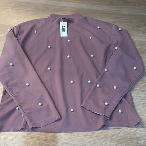 CBR Pink Embellished Mandarin Collar Blouse